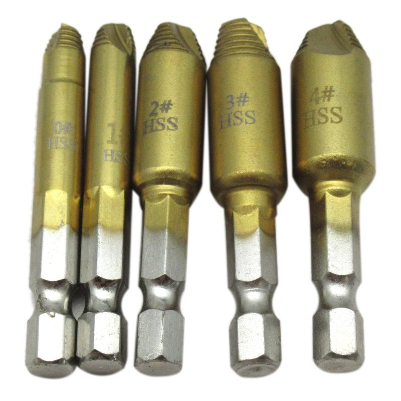 5pcs Screw Extractor Kit And Stripped Remover Damaged Easy Out Broken Bolt