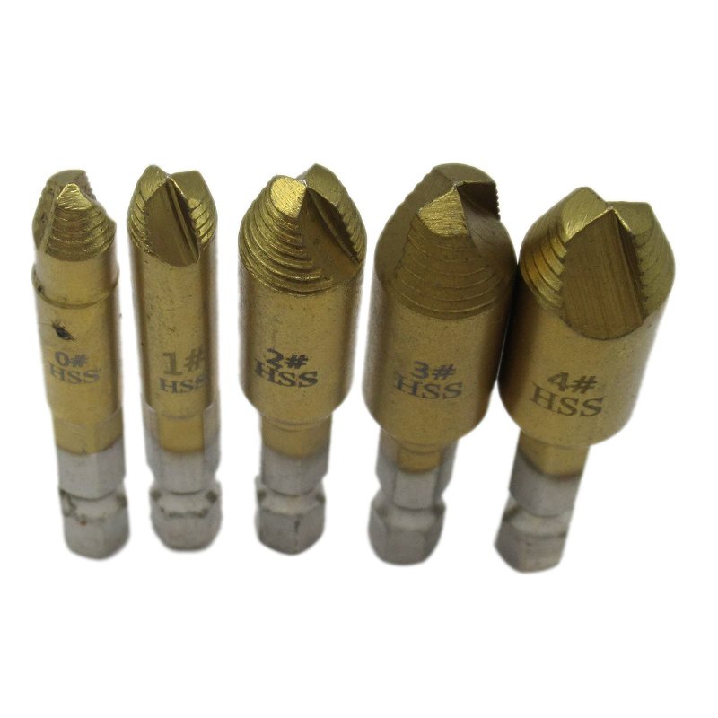 5pcs Screw Extractor Kit And Stripped Remover Damaged Easy Out Broken Bolt