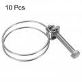 Uxcell 10pcs Double Wire Hose Clamp 45-50mm Adjustable Stainless Steel Clips With M6 Bolt For Dust Collection Pump Pipe