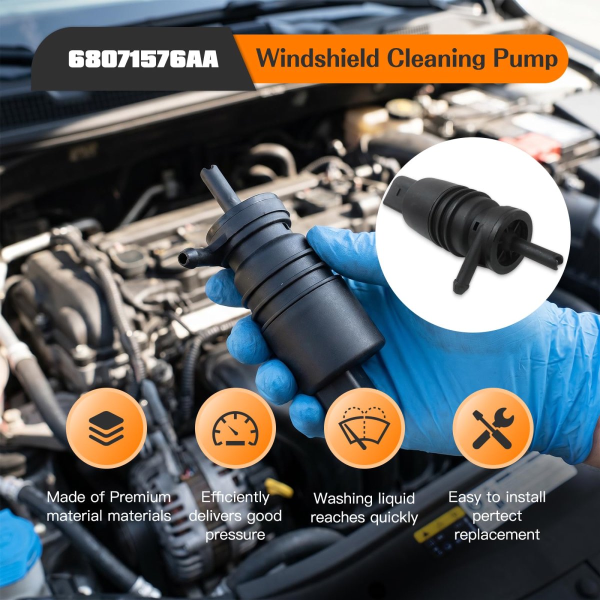 Washer Fluid Pump For Ram 1500 2500 3500 2009 2017 Includes Grommet Replaces 68071576aa And 67128362154