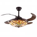 42 Tiffany Ceiling Fan With Light 3 Color Speed Classic Noiseless Retractable Blades Chandelier Fixture Lamp Led Remote Control 