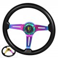 Ajp Distributors 345mm 6 Bolt Hole Neo Chrome Center Black Trim 3 Spokes Steering Wheel Wakaba Leaf Horn Button 