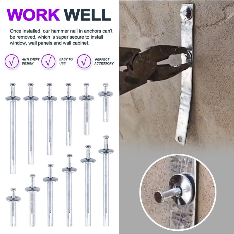 Swpeet 50pcs Silver M6 X 30mm Alloy Steel Concrete Anchors Drive Expansion Nail Hammer Set 1 4 Diameter Approx 1-3 16 Length