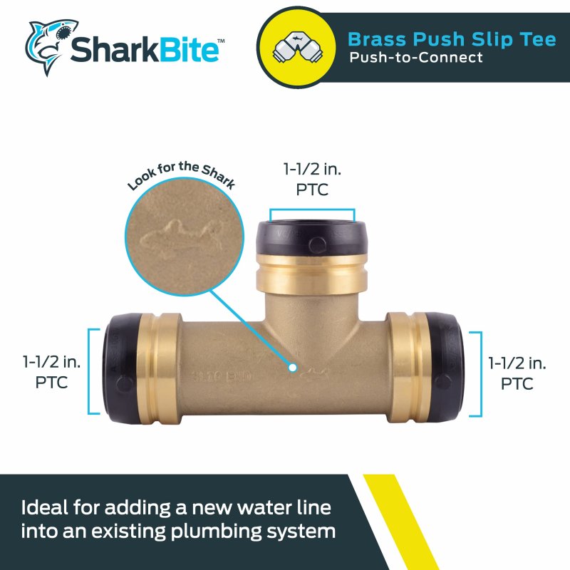 Sharkbite 1-1 2 Inch Slip Tee Push To Connect Brass Plumbing Fitting Copper And Cpvc Uxl0341