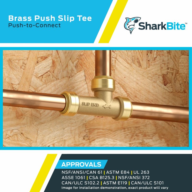 Sharkbite 1-1 2 Inch Slip Tee Push To Connect Brass Plumbing Fitting Copper And Cpvc Uxl0341