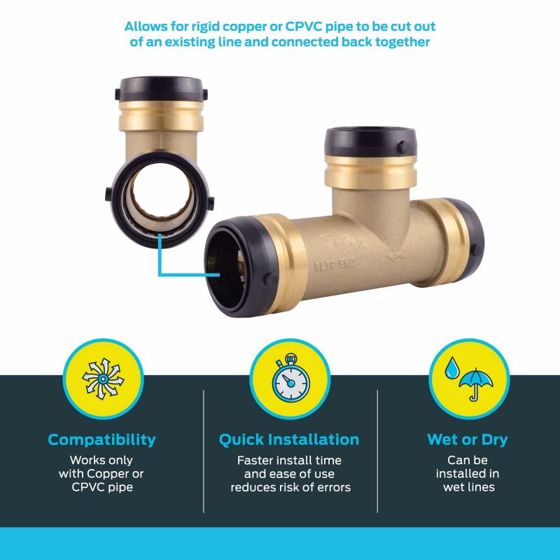 Sharkbite 1-1 2 Inch Slip Tee Push To Connect Brass Plumbing Fitting Copper And Cpvc Uxl0341