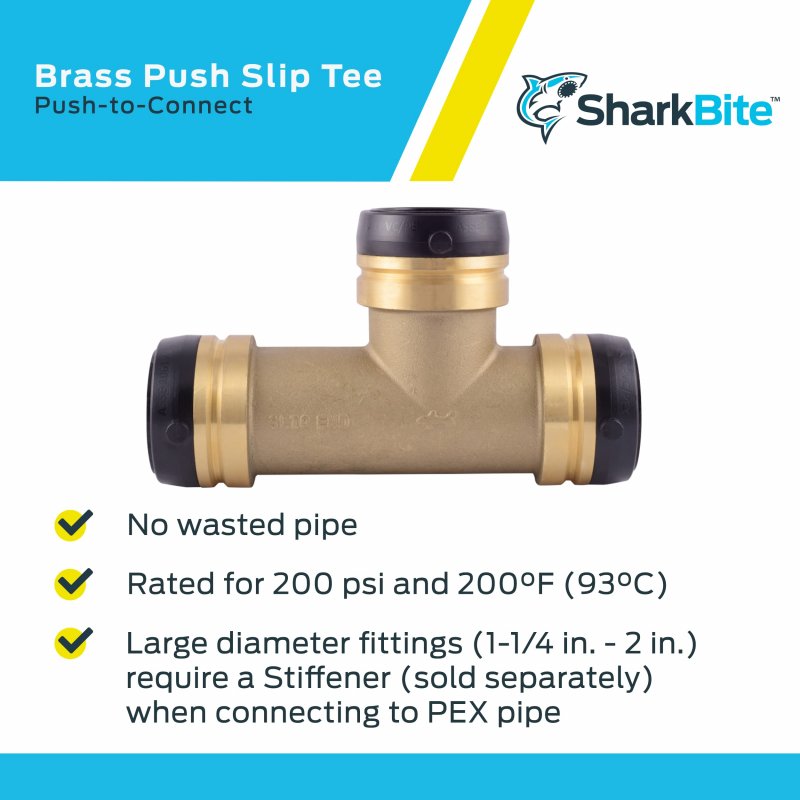 Sharkbite 1-1 2 Inch Slip Tee Push To Connect Brass Plumbing Fitting Copper And Cpvc Uxl0341