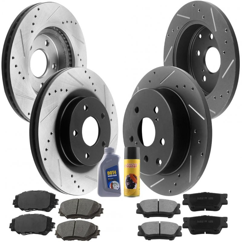 Motorbymotor Front Rear Brake Kit Rotors And Ceramic Pads Fits For 2010-2012 Lexus Hs250h 2006-2018 Toyota Rav4 E-coating