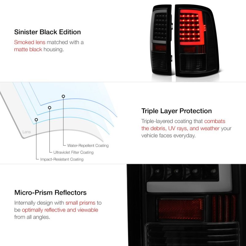 Oled Neon Tube Tail Light Lamp For 2009-2018 Dodge Ram 1500 2500 3500 Factory Incandescent Model Matte Black Housing Smoke Lens