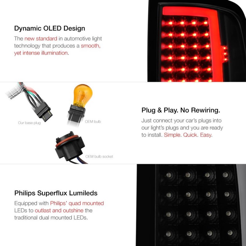Oled Neon Tube Tail Light Lamp For 2009-2018 Dodge Ram 1500 2500 3500 Factory Incandescent Model Matte Black Housing Smoke Lens