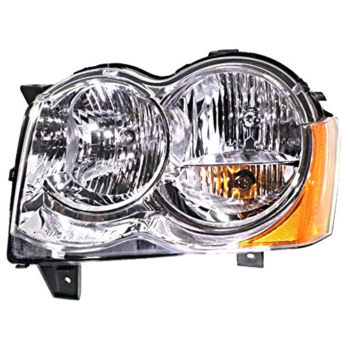 Left Driver Halogen Headlamp Assembly For 08-10 Grand Cherokee Clear Lens Waterproof Excludes Hid Part Number
