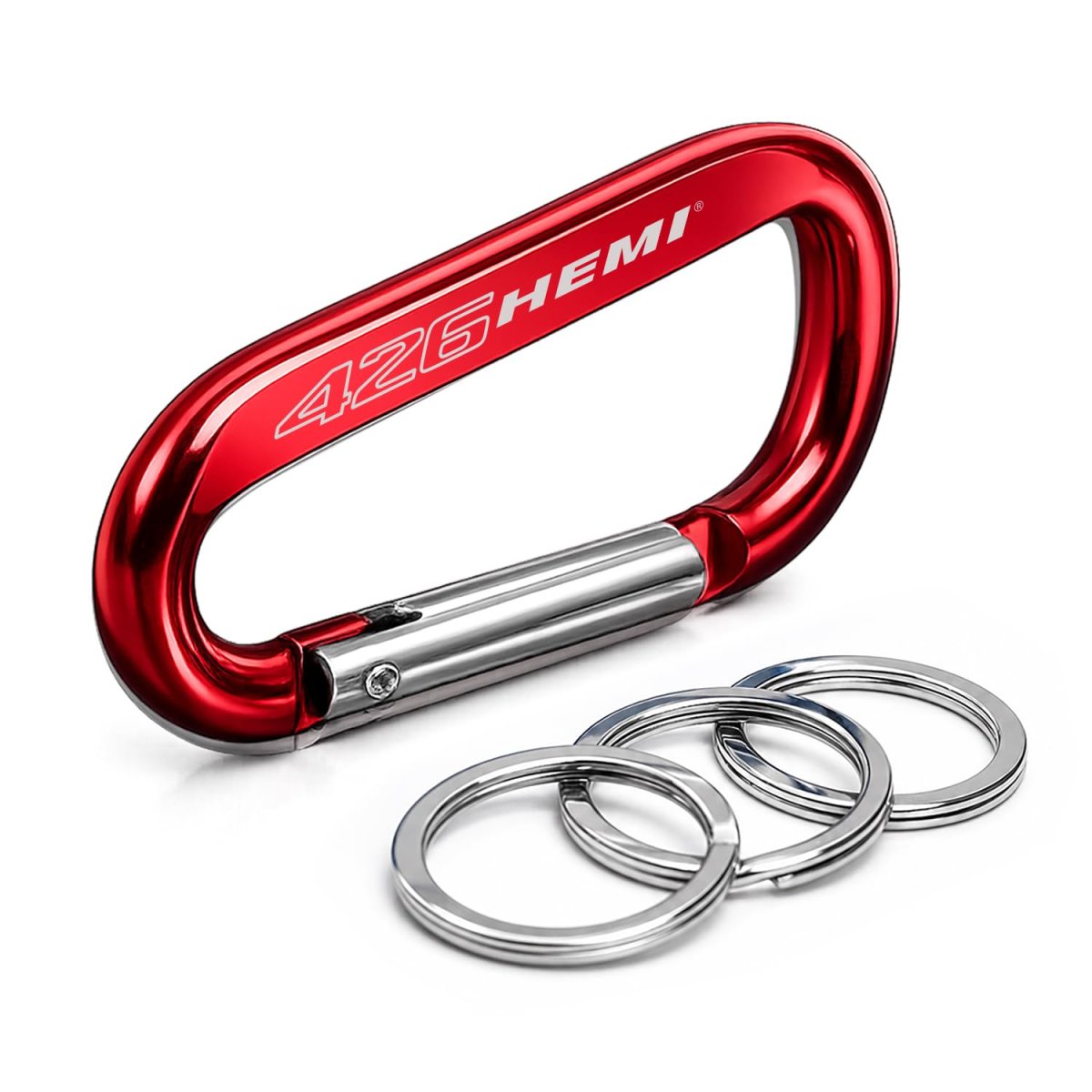Officially Licensed Hemi 426 Laser Etched Red Metal Carabiner Keychain With Split Key Rings 3 In X 1 5
