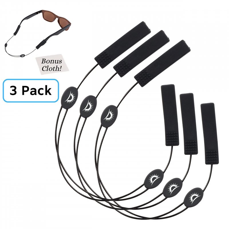 Eyeglasses Strap 3 Pack Sun Style No Tail Adjustable Sunglass Eyewear String Holder With Bonus Glasses Cleaning Cloth