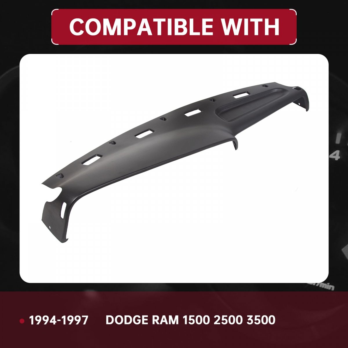 Hecasa Dash Cover For 1994-1997 Dodge Ram 1500 2500 3500 Molded Black Dashboard Cap Overlay Cover Only Not A Replacement