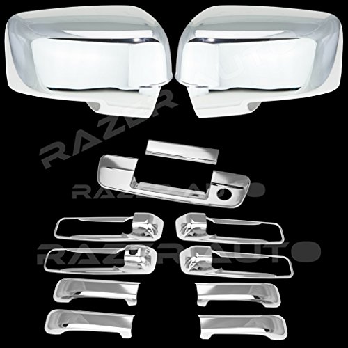 Chrome Mirror Covers And Door Handle Set For 13-15 Dodge Ram 1500 2500 3500 Regular Mirrors With Turn Signal Tailgate Keyhole