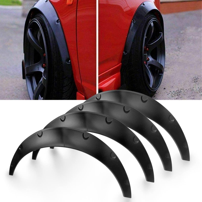 Universal Car Wheel Fender Flares 4 Piece Set 3 5 In Wide Body Arches Polyurethane Pu Material Black Modern Style Hm3566