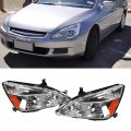 Headlight Assembly Kit Fit For 2003-2007 Honda Accord Headlamps Replacement 33151sdaa01 33101sdaa01 Chrome Housing Amber Lens 