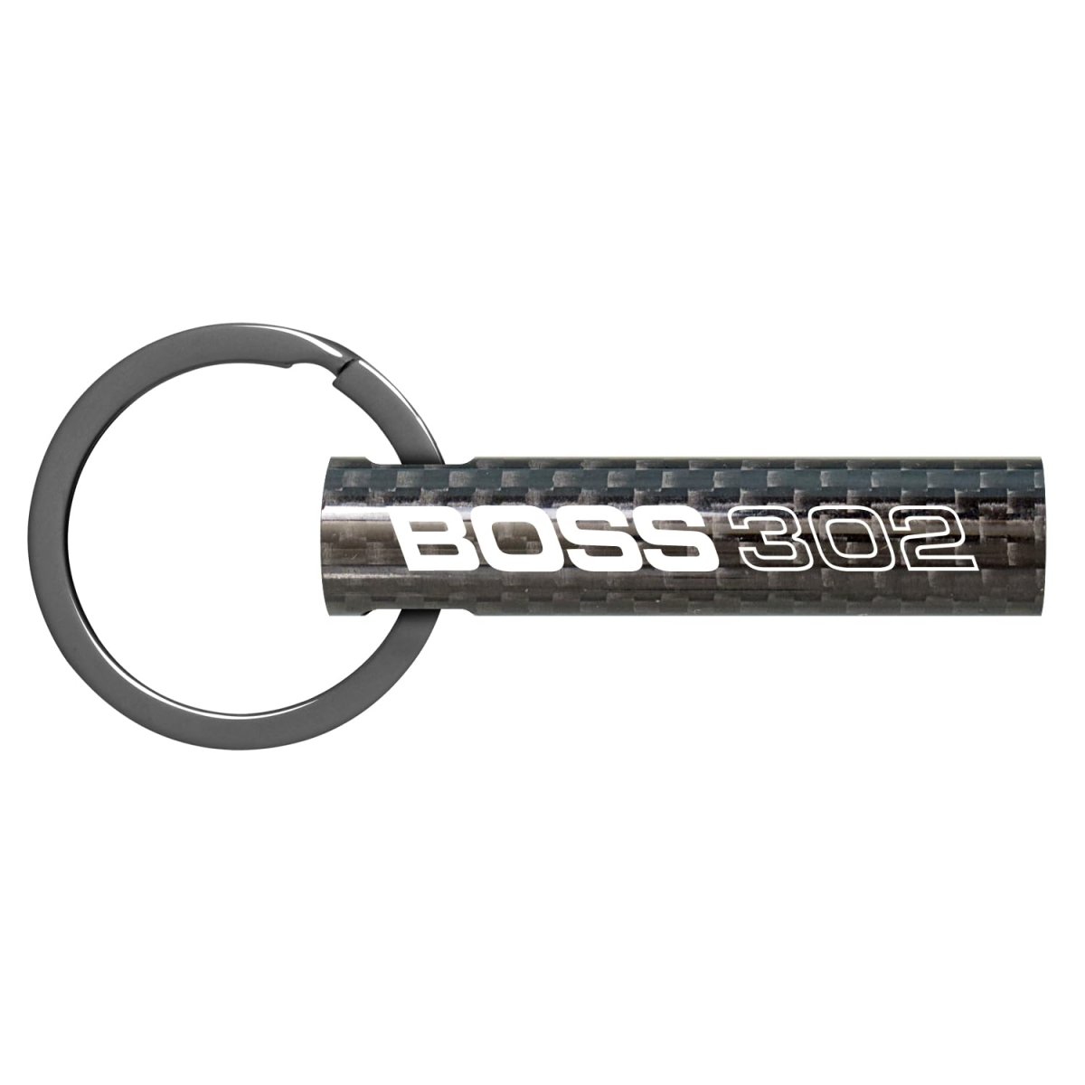 Ford Mustang Boss 302 Black Real Carbon Fiber Tube Style Keychain Official Licensed Modern Design With Leather Strap 2 13 In X