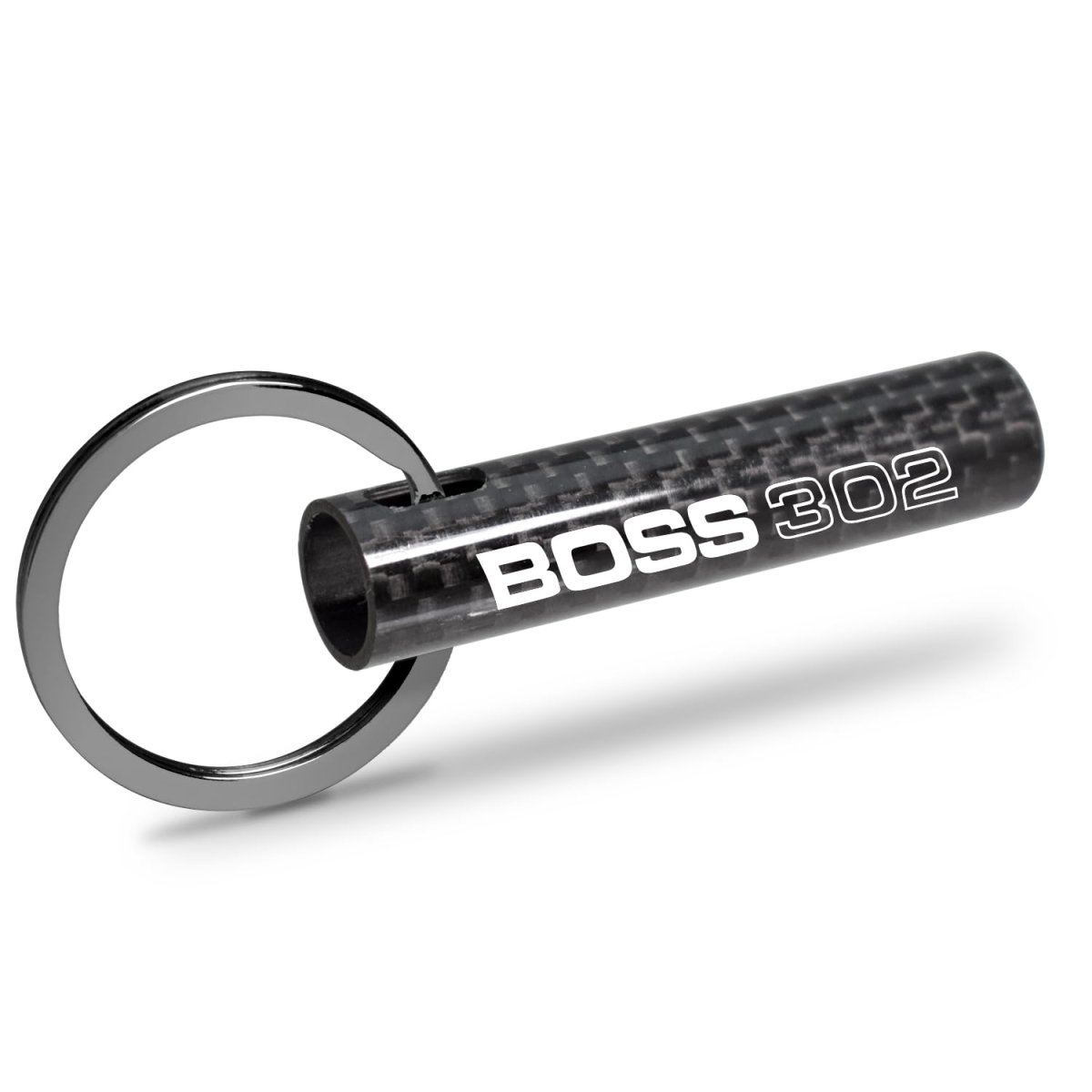 Ford Mustang Boss 302 Black Real Carbon Fiber Tube Style Keychain Official Licensed Modern Design With Leather Strap 2 13 In X