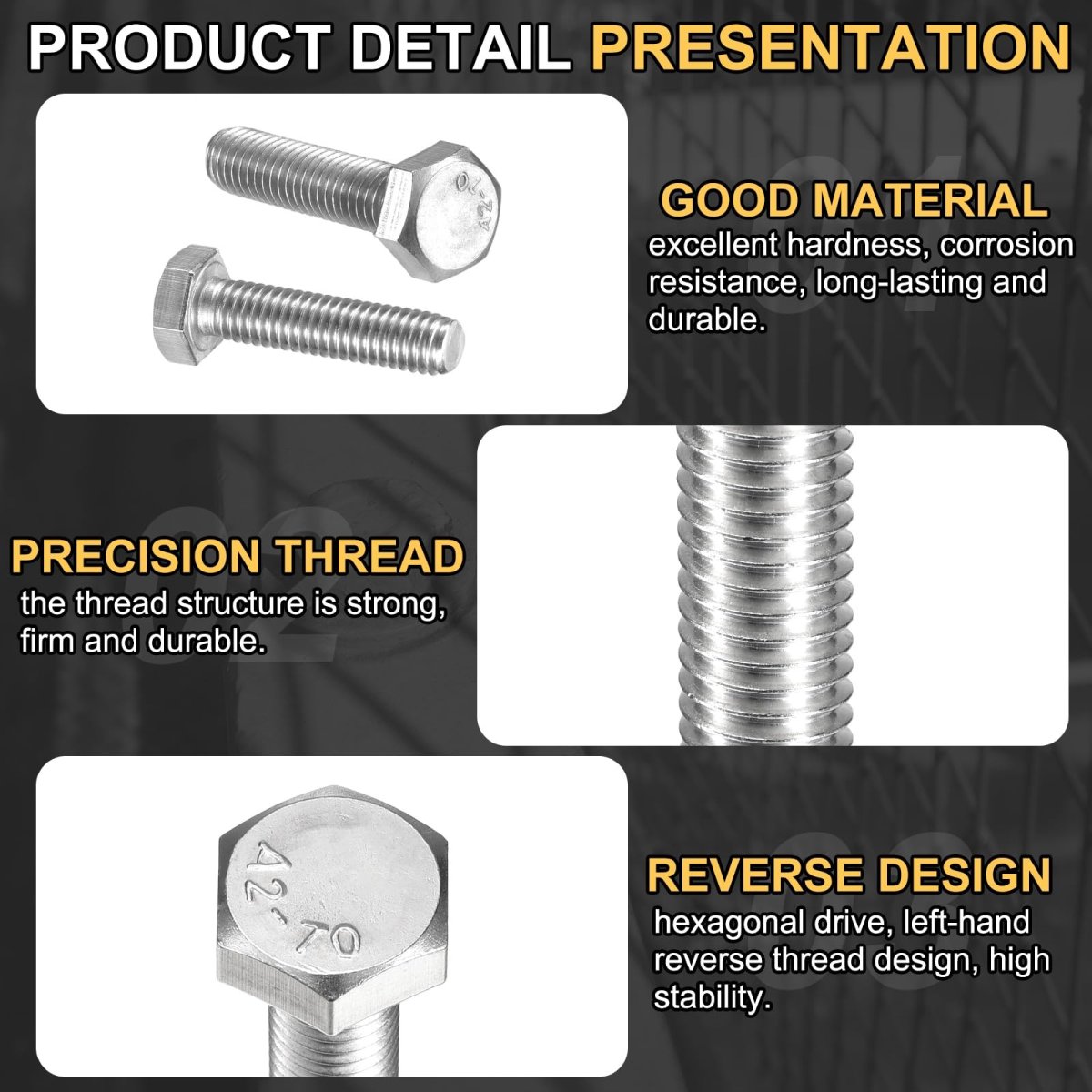 M6-1 X 25mm Left Hand Hex Head Bolt 304 Stainless Steel Reverse Fully Threaded Fastener Screws Bolts For Machinery Automobiles