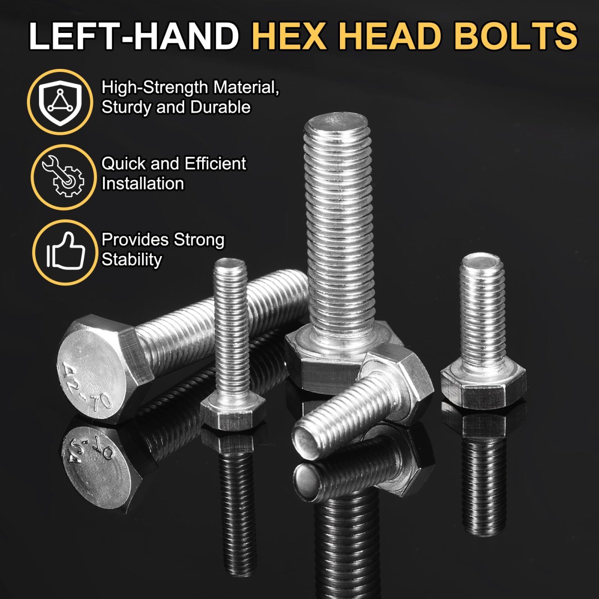 M6-1 X 25mm Left Hand Hex Head Bolt 304 Stainless Steel Reverse Fully Threaded Fastener Screws Bolts For Machinery Automobiles