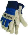 Split Pigskin Leather Work Gloves 1956s Thermosock Lined With Cotton Back And Knit Wrist Blue Tan Small 