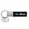 Ipick Image Ford Fiesta Black Leather Stripe Round Hook Metal Key Chain