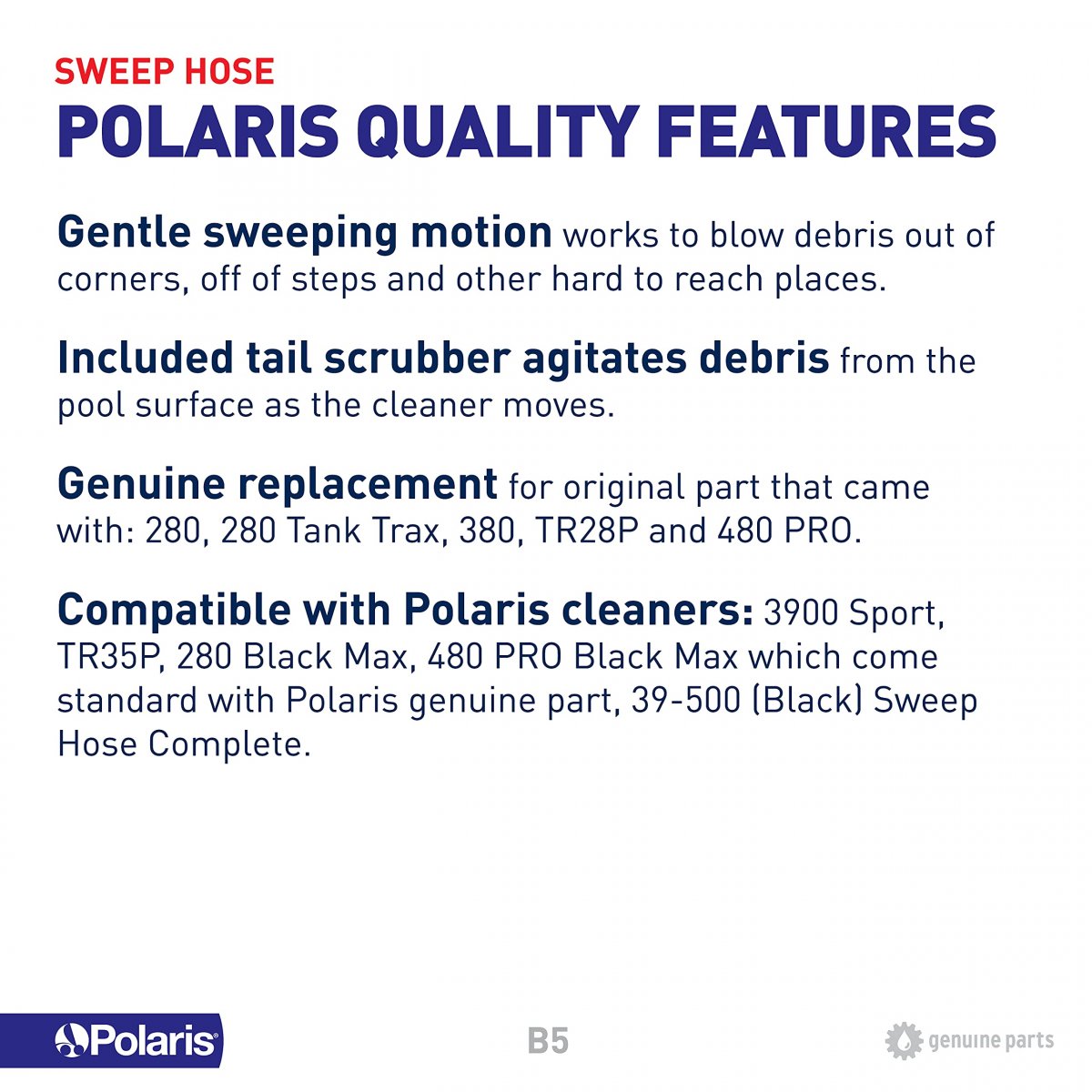 Polaris Genuine Parts B5 Sweep Hose Complete Replacement For Pressure-side Pool Cleaner 280 Tank Trax 380 Tr28p