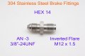 Autobahn88 Stainless Inverted Flare Brake Fitting An3 To M12x1 5 3 8x24-unf