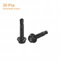 Uxcell 10 X 1 Hex Washer Head Self Drilling Screws 30pcs 410 Stainless Steel Sheet Metal Tapping For Wood Black
