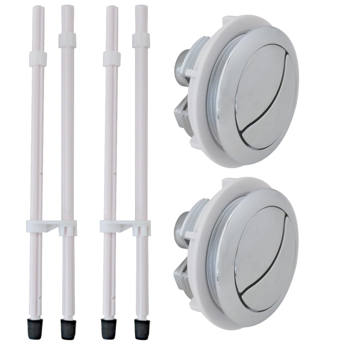 Dual Flush Toilet Push Button Replacement 48mm Hole Tank With Adjustable Threaded Rods 2 Pack