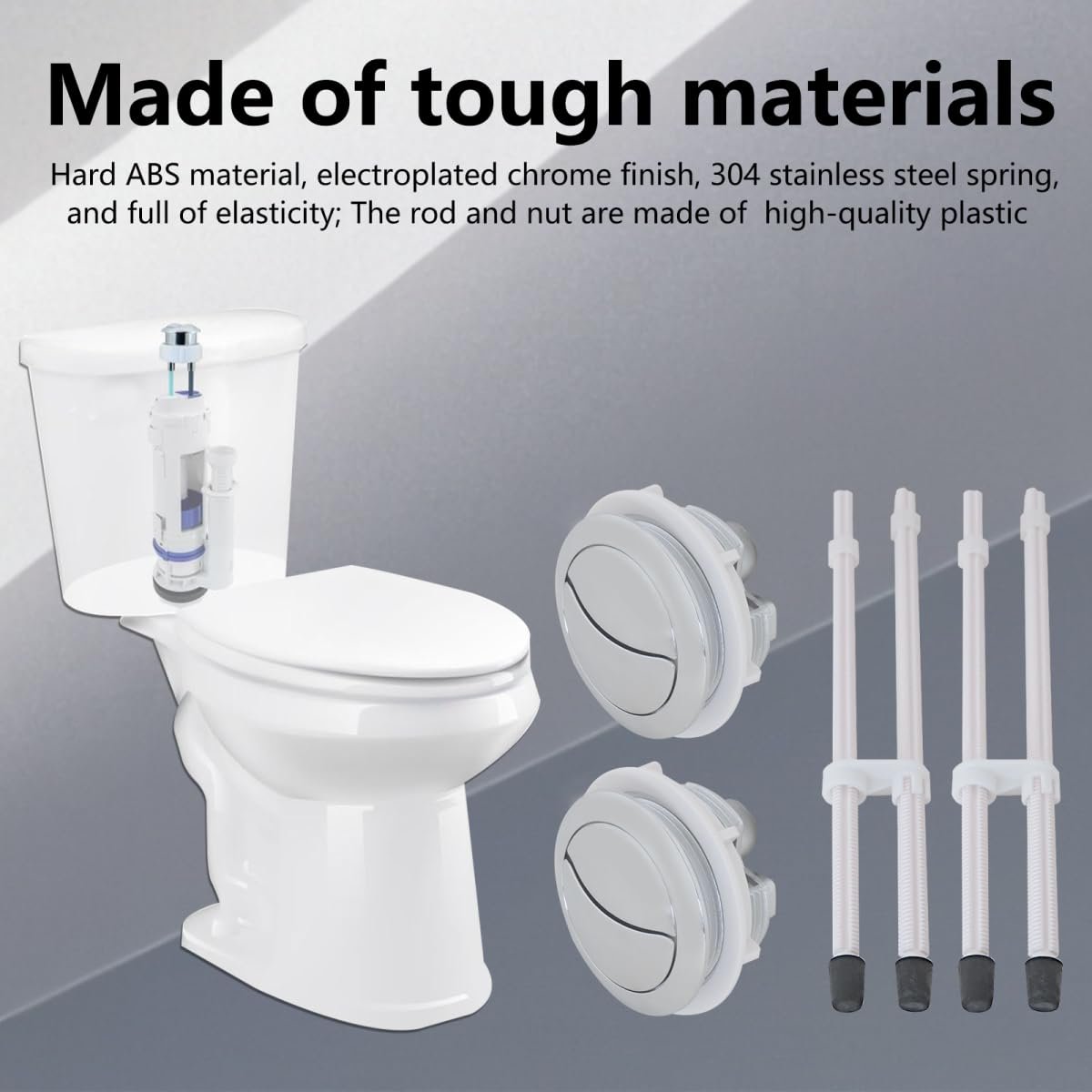 Dual Flush Toilet Push Button Replacement 48mm Hole Tank With Adjustable Threaded Rods 2 Pack