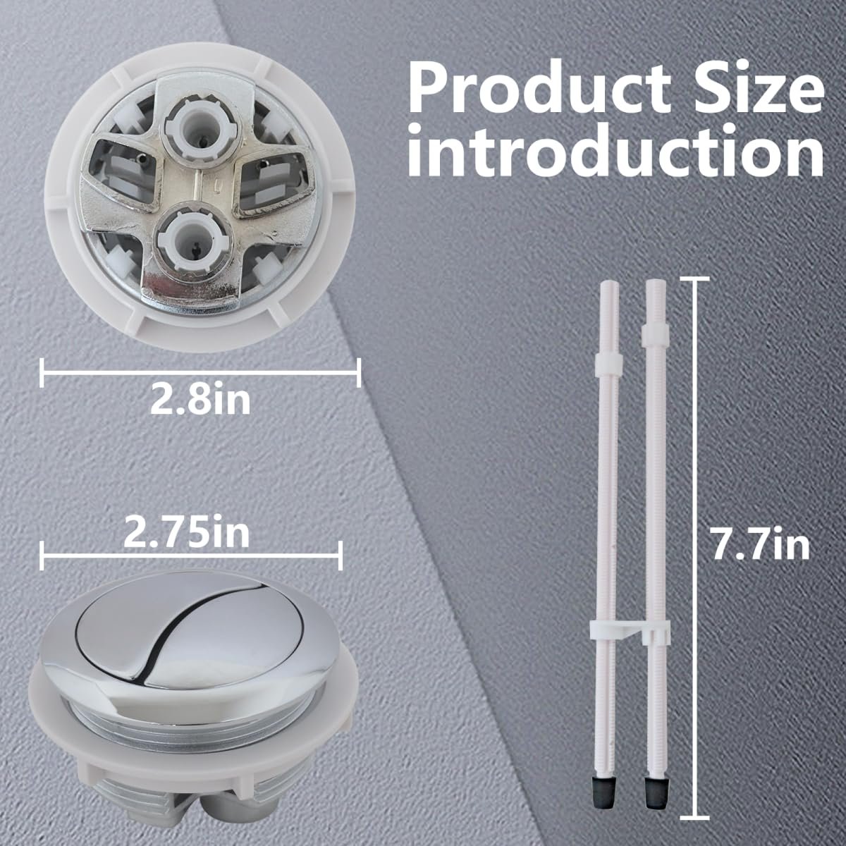Dual Flush Toilet Push Button Replacement 48mm Hole Tank With Adjustable Threaded Rods 2 Pack