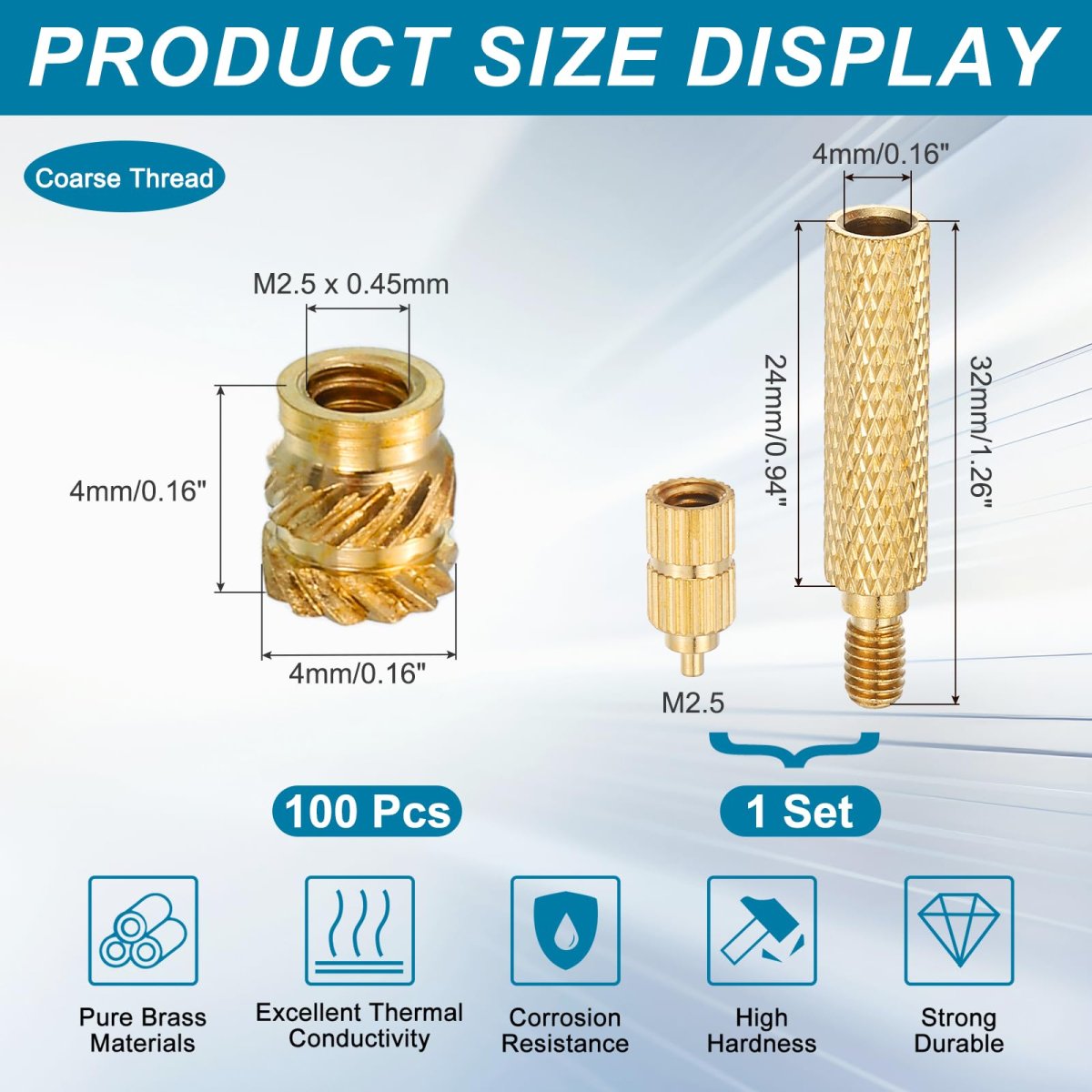 100 Pcs Threaded Inserts With Soldering Iron Tip Press Tool M2 5 X 4mm H Od Brass Metric Knurled Nuts Heat Set Embedment Nut