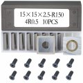 15x15x2 5mmr150-4r0 5 Square Tungsten Carbide Cutter Inserts 10 Pack With 6 In Face Radius For Woodworking Helical Planer Head 