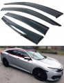 Black Trim Clip On Smoke Tinted Window Visor Rain Guard Deflector Compatible With 2016-2021 Honda Civic 4 Door Sedan