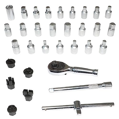 32 Pcs Oil Drain Plug Removal Kit 3 8 In Drive Socket Set For Gm Vw Ford Mercedes Audi Bmw Sump Back Axle Differential Gearbox