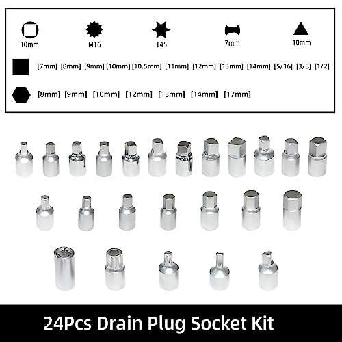 32 Pcs Oil Drain Plug Removal Kit 3 8 In Drive Socket Set For Gm Vw Ford Mercedes Audi Bmw Sump Back Axle Differential Gearbox