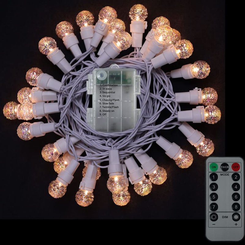 Battery Operated String Lights 30 Led Warm White Glass G15 Bulbs 8 Modes Waterproof With Timer For Garden Wedding Party And