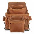 Graintex Ps1970 10 Pocket Nail Tool Pouch Tan Color Industrial Grade Leather For Constructors Handyman Plumbers Electrician 