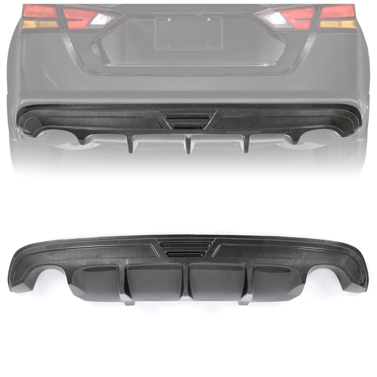 Rear Bumper Diffuser For 2016 2018 Nissan Altima Carbon Fiber Color Abs Plastic Lower Lip Spoiler Splitter Shark Fins Valance
