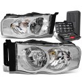 Auto Dynasty Chrome Housing Clear Corner Headlight Lamps Tool Kit For Dodge Ram 1500 2500 3500 02-05 