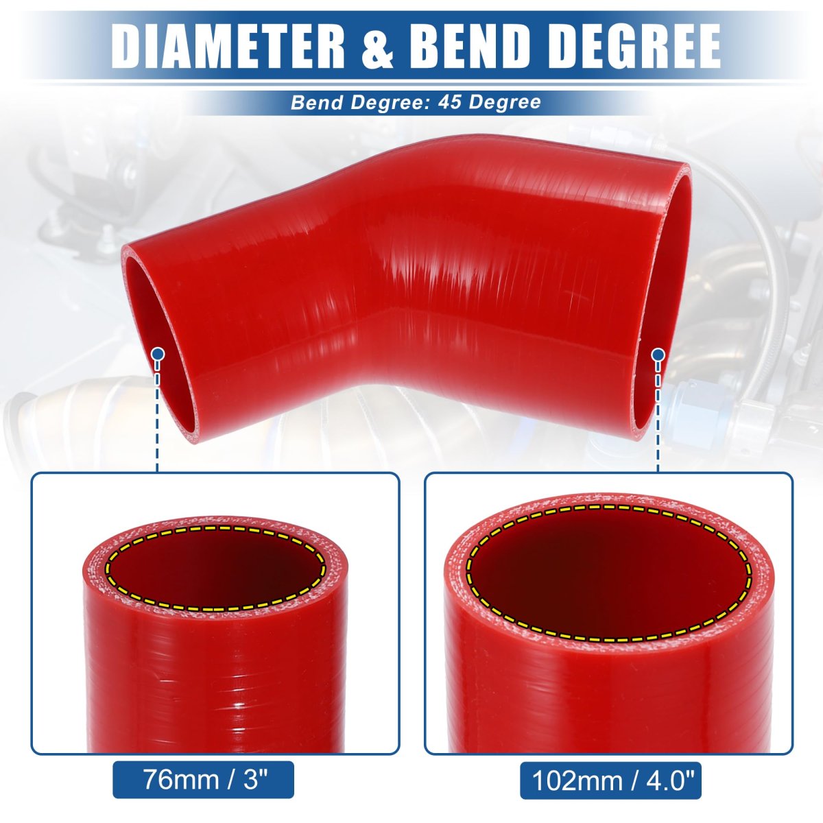 45 Degree 3 0 Inch To 4 Id 4ply Car Elbow Reducer Silicone Hose Coupler Intercooler Tube Intake Piping Red 76-102mm