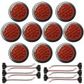 10 Pcs 4 Round 19 Diodes Stop Turn Tail Backup Red Red Led Light With Grommet Pigtail Fit Various Trucks Trailer 