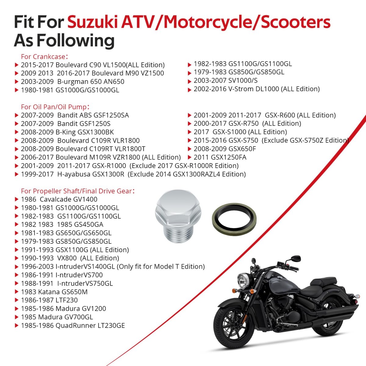 Oil Drain Plug And Gasket For Suzuki Burgman 650 Gsx R600 R750 Hayabusa Gsx1300r Boulevard M109r B King Gsx1300bk 09247-14036