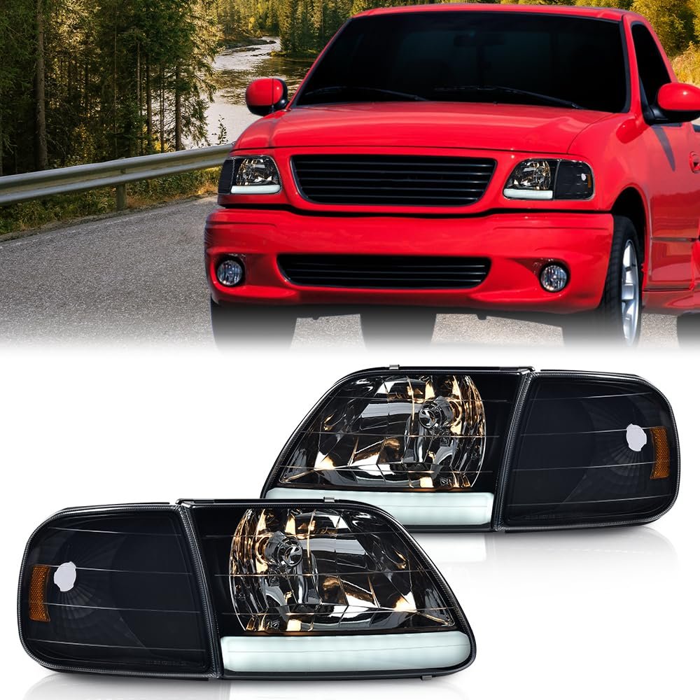 Led Drl Headlights For Ford Expedition 1997-2002 Fit F150 1998-2003 F250 Light Duty 1997-1999 W Corner Lamps Smoky Lens Black