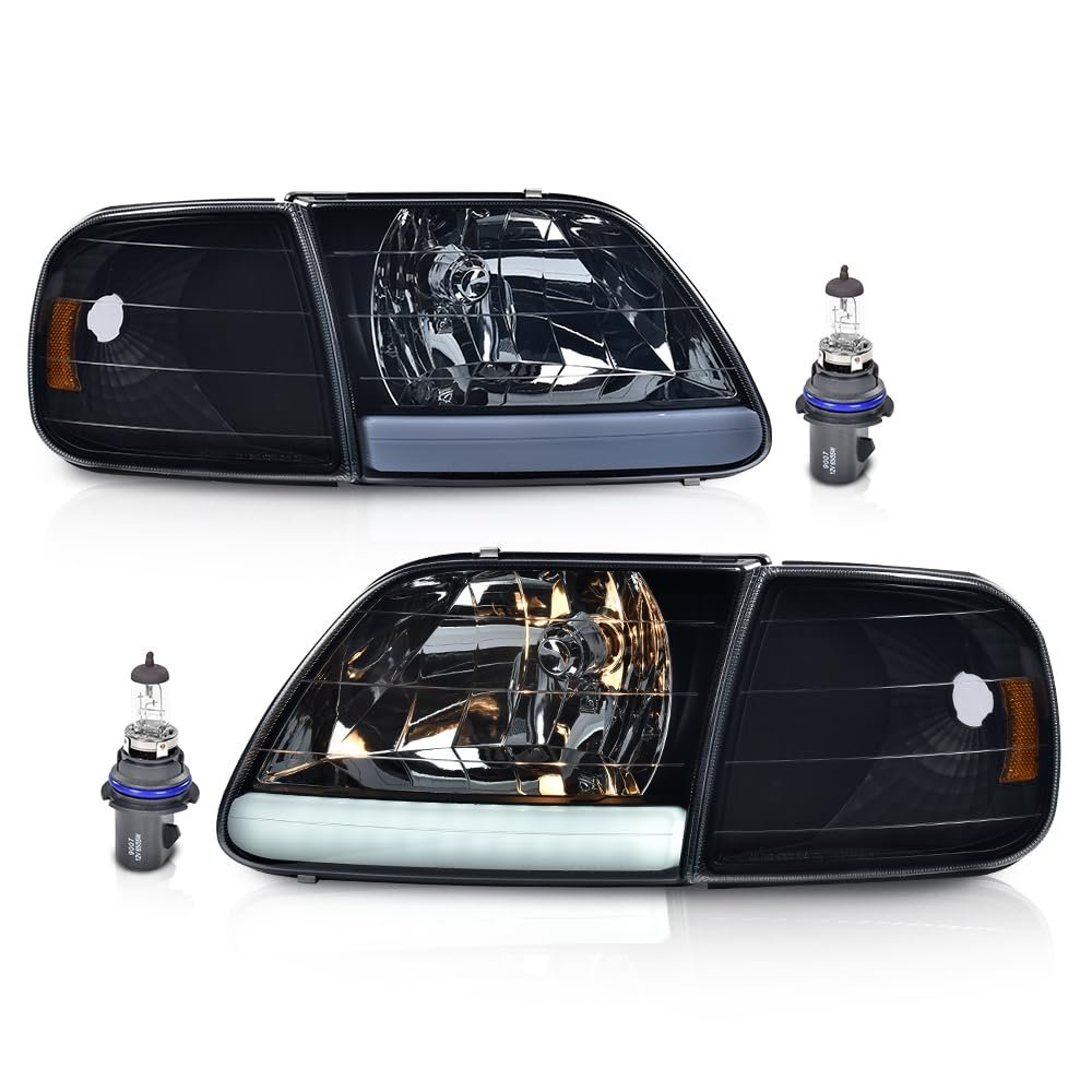 Led Drl Headlights For Ford Expedition 1997-2002 Fit F150 1998-2003 F250 Light Duty 1997-1999 W Corner Lamps Smoky Lens Black