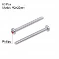 Uxcell M2x22mm Machine Screws Pan Phillips Cross Head 304 Stainless Steel Fasteners Bolts 4mm Dia Screw 60pcs