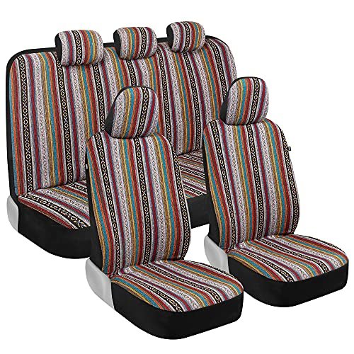 Saddle Blanket Seat Covers Full Set Multi Color Baja Striped Woven Mexican Car With Headrest For Truck Auto Van Suv Universal