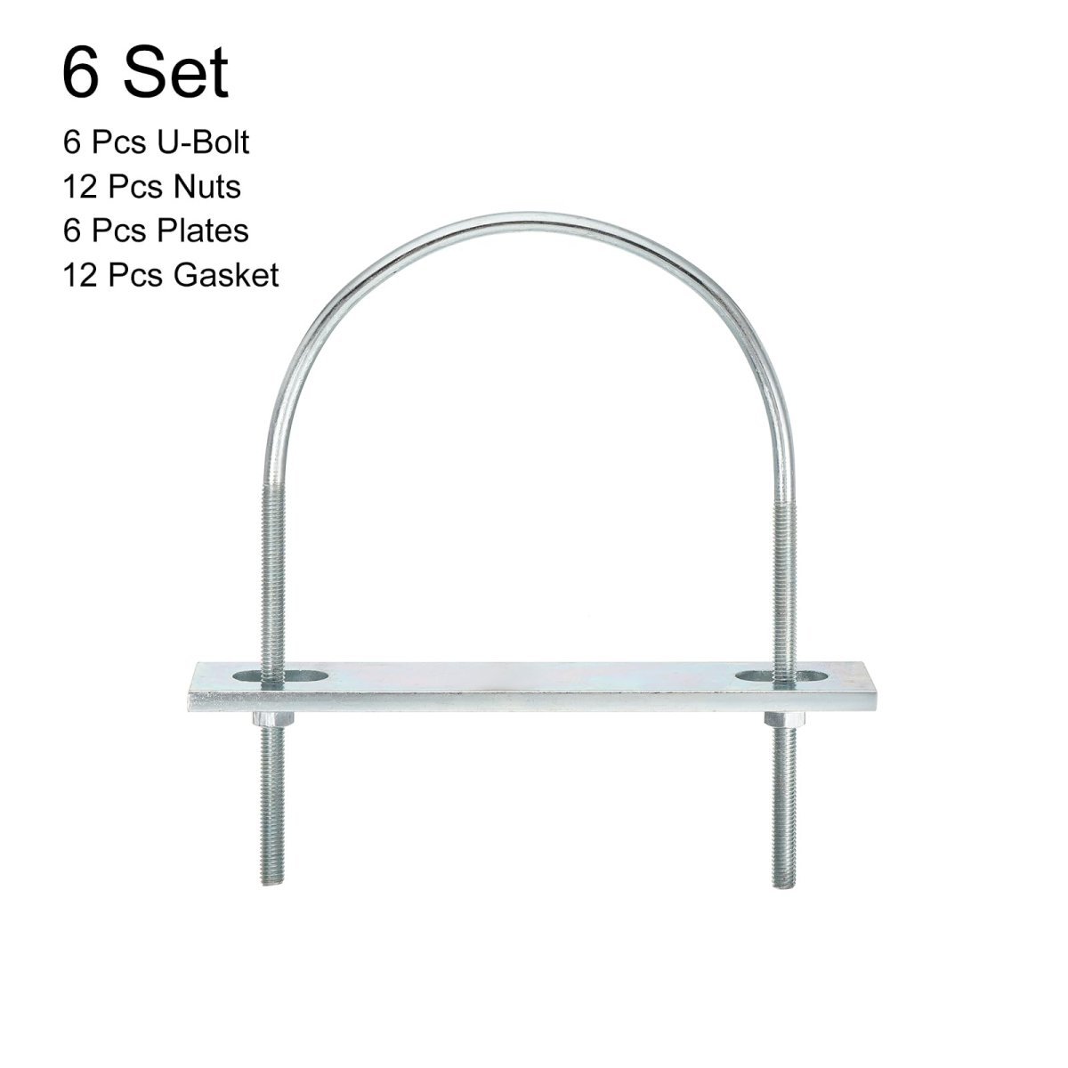 Round U-bolts 6 Set 116mm Inner Width 163mm Length M6 Zinc-plated Carbon Steel U Clamp Bolt With Nuts And Plates For Boat